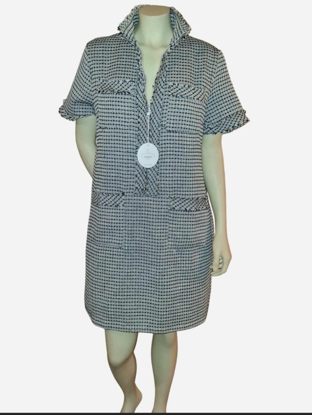 Black and White Tweed Short Sleeve Dress